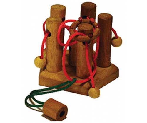 Wooden Logic Puzzle With Ropes & Knobs Five Pillar -  Price: 12,00€