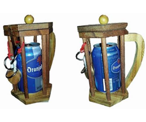Wooden Logic Puzzle With Ropes & Knobs Beer In Jail -  Price: 20,00€